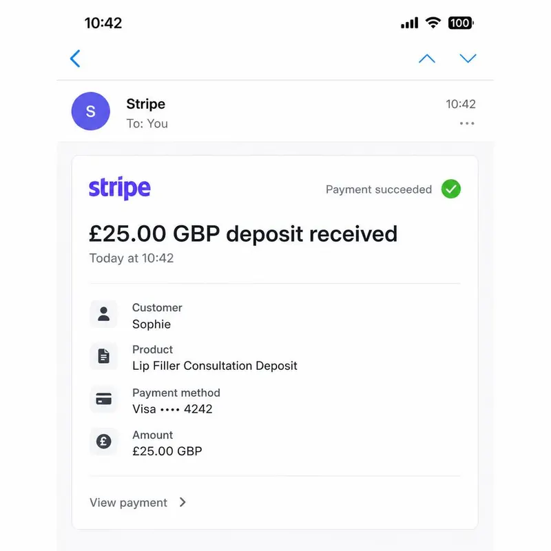 £25 deposit received via Stripe