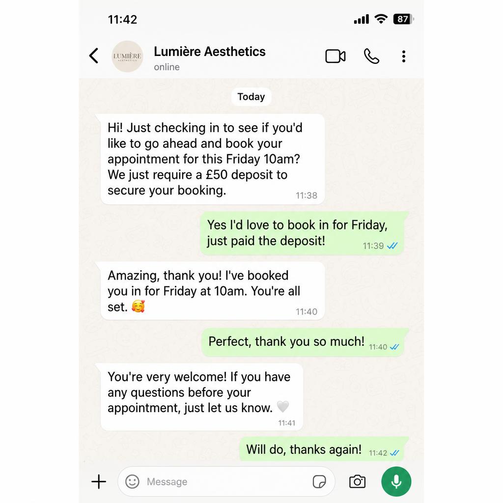 WhatsApp booking conversation